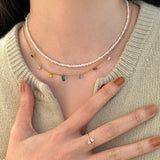 Daiiibabyyy Colorful Crystal Stainless Steel Choker Necklace For Women 2023 New Jewelry No Color Fading