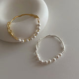Daiiibabyyy Minar Minimalist Round Simulated Pearl Beaded Bracelet Gold Silver Color Beads Charm Bracelets for Women Girls Birthday Gift
