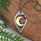 Daiiibabyyy  Vintage Water Droplets Blue Stone Moon Pendant Necklace Bohemian Metal Hollow Carving Statement Chains Necklace for Women daiiibabyyy