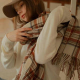 Winter Fashion Luxury Pure Color Women Plaid Scarves Retro Plaid Scarves Women Purple Tassel Shawl Women Thick Warm Scarves daiiibabyyy