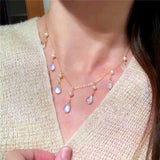 Daiiibabyyy Beautiful Clear Crystal Water Drop Tassel Necklace For Women Korean Style 2022 New Party Jewelry Choker Wholesale