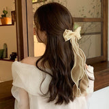 Daiiibabyyy New Organza Pearls Long Ribbon Barrette Bow Hair Clip Fashion Korea Girls Sweet Hairpin For Woman Headwear Hair Accessories