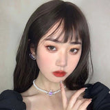 Korean Fashion Purple Heart Crystal Stud Necklace For Women Elegant Planet Rhinestone Pendant Jewelry Gifts daiiibabyyy