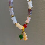 Daiiibabyyy Fashion Bamboo Design Green Pink Resin Stones Elastic Bracelets For Women 2023 New
