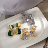 Daiiibabyyy Korean New Design Double Square Earrings Luxury Transparent Geometric Glass Crystal Earrings for Women Fashion Jewelry