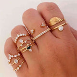 Daiiibabyyy Vintage Fashion Gold Color Crystal Geometric Crown Fan Shape Set Ring For Women Trendy Personality Rings Boho Jewelry Party Gift