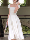 Elegant Midi Dress Women Summer New Fashion Evening Party Ladies Vestidos Vintage Slim Clothes Female Korean White Dresses