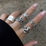 Daiiibabyyy Gothic Silver Color Frog Snake Rings Set Punk Animals Geometric Rings for women Jewelry Accessories