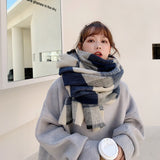 Keep Warm Lovers Fashion Padded Scarves Women Winter Luxury Scarf Women Winter Blue Plaid Cashmere Shawl 70*200CM daiiibabyyy