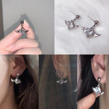 Vintage Silver Color Metal Heart Wing Crystal Earrings Ear Stud for Girls Women New Korean Fashion Ear Rings Jewelry Harajuku