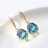 Daiiibabyyy Fashion Jewelry Geometry Eardrop Earrings For Women Accessories Elliptical Zircon Imitation Tourmaline Free Shipping Item Luxury