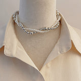Daiiibabyyy Statement Fashion Metallic Ball Pearl Twist Choker Necklace For Women Personality New Collares