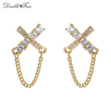 Daiiibabyyy Charm Shiny Cross Chains Stud Earrings for Women Silver Color Zirconia Piercing Ear Accessories Fashion Jewelry Gifts to Girls