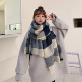 Keep Warm Lovers Fashion Padded Scarves Women Winter Luxury Scarf Women Winter Blue Plaid Cashmere Shawl 70*200CM daiiibabyyy