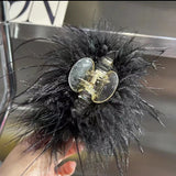Daiiibabyyy Real Ostrich Fur Hair Accessories Crab Hair Clips Fashion Women Hair Clips Bath Crab Clip Claw Accessories Headwear Butterfly