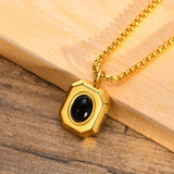 Daiiibabyyy Stylish Black Square Necklace for Men, Gold Color Stainless Steel Rope Cuban Box Figaro Wheat Chain Double Layered Collar Gifts