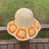 2022 Summer New Straw Hat Japanese Flower Handmade Crochet Caps Panama UV Protection Sun Visor Beach Hats Women daiiibabyyy