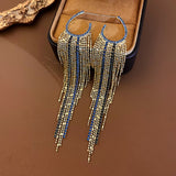 Daiiibabyyy Trendy Long Tassels Drop Earrings Full Shiny Rhinestone Dangle Earrings For Women Girls New Piercing Ear Accessories Jewelry