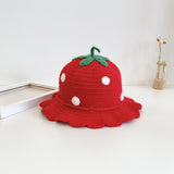 Daiiibabyyy 1-2 Years Old Children's Baby Girl Hat Autumn and Winter Children's Fisherman Hat Baby Strawberry Fruit Hat Cute Knitted Hat daiiibabyyy