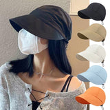 Daiiibabyyy Wide Brim Fisherman Sun Hat Portable Foldable Beach Hats for Women Summer Quick-drying Visors Adjustable Drawstring Cap Gorras