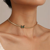 Daiiibabyyy Vintage Stainless Steel 18K Gold Plated Cuban Chain Butterfly Necklace For Women Punk Hip Hop Classic Jewelry Accessory Collar