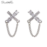 Daiiibabyyy Charm Shiny Cross Chains Stud Earrings for Women Silver Color Zirconia Piercing Ear Accessories Fashion Jewelry Gifts to Girls
