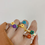 Daiiibabyyy Coloured Small Flower Resin Ring with A Mix and Match Stacking and No Colour Loss Acrylic Index Finger Ring Girls Ring