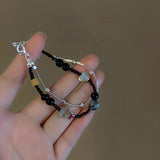Daiiibabyyy Vintage Double Layer Cross Love Heart Irregular Beaded Bracelets for Women Lady Gifts Unusual Black Stone Beads Bracelet Jewelry