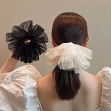 Daiiibabyyy 26cm Super Large Lace Dots Hair Scrunchies for Women Fairy Elegant Mesh Dot Hair Bands Oversized Ponytail Holder Lady Hair Ties