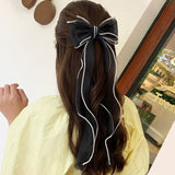 Daiiibabyyy New Organza Pearls Long Ribbon Barrette Bow Hair Clip Fashion Korea Girls Sweet Hairpin For Woman Headwear Hair Accessories