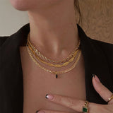 Daiiibabyyy Vintage Multilevel Geometric Metal Snake Chain Color Crystal Pendant Necklace For Women Female Fashion Boho Punk Girl Jewelry