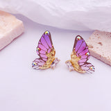 Daiiibabyyy Fairy Rainbow Gradient Resin Acrylic Wings Drop Earrings for Women Brass Gold Butterfly Pendant Earring Wedding Jewelry