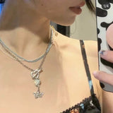 Daiiibabyyy Kpop Vintage Baroque Pearl Choker Heart Angel Pendant Clavicle Chain Necklace For Women Egirl Goth Cool EMO Punk Grunge Jewelry