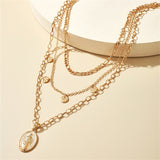 Daiiibabyyy Fashion Round Sequined Virgin Mary Portrait Pendant Necklace For Women Female Vintage Multilevel Gold Color Chain Jewelry Gfit
