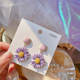 Daiiibabyyy Unique Design Purple Flowers Butterfly Drop Earrings for Women Sweet Fairy Mystery Shiny Crystal Resin Yarn Earring Jewelry