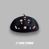 Daiiibabyyy Women Christmas New Year Gift Snowman Pearl Wool Beret Winter Red Soft Wool Painter Hat Students Lovely Wool Bud Hat