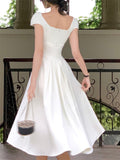 Elegant Midi Dress Women Summer New Fashion Evening Party Ladies Vestidos Vintage Slim Clothes Female Korean White Dresses