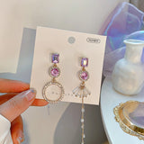 Daiiibabyyy Unique Design Purple Flowers Butterfly Drop Earrings for Women Sweet Fairy Mystery Shiny Crystal Resin Yarn Earring Jewelry