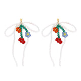 Korean Hand Woven Glass Rice Beads Flower Tassel Earrings Women's Cute Glamour Dangle Earrings Party Jewelry Accessories daiiibabyyy