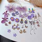 Daiiibabyyy Unique Design Purple Flowers Butterfly Drop Earrings for Women Sweet Fairy Mystery Shiny Crystal Resin Yarn Earring Jewelry
