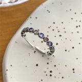 Daiiibabyyy Vintage Silver Color Rainbow Zircon Finger Rings For Women Fashion Light Luxury Adjustable Open Ring Fine Jewelry Gifts