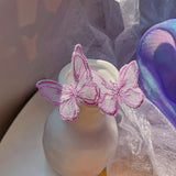 Daiiibabyyy Unique Design Purple Flowers Butterfly Drop Earrings for Women Sweet Fairy Mystery Shiny Crystal Resin Yarn Earring Jewelry