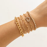 Daiiibabyyy IngeSight.Z Multilayer Crystal Rhinestone Bracelet Bangles for Women Punk Cuban Tennis Chain Heart Beaded Bracelets Set Jewelry