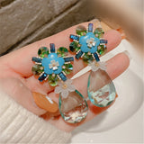 Daiiibabyyy Statement Fashion Transparent Blue Flower Waterdrop Crystal Dangle Earrings For Women 2023 New Pendientes