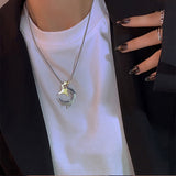 Daiiibabyyy Hip hop Titanium Steel Melting Moon Star Pendant Necklace for Women Men ins y2k Grunge Male Necklace Jewelry Teenager Gift
