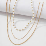 Daiiibabyyy Vintage Punk Artificial Pearl Gold Color Bead Necklace For Women Female Fashion Boho Multilevel Geometry Chain Set Jewelry Gfit