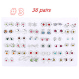 Daiiibabyyy 36 Pair/Set Sweet Earrings Mixed Styles Rhinestone Sun Flower Geometric Animal Plastic Stud Earrings Set for Women Jewelry Gifts