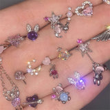 Daiiibabyyy NEW Y2K Cute Stainless Steel Pink Heart Bear Wing Piercing Cartilage Stud Earring For Women Egirl EMO Grunge Jewelry Accessories