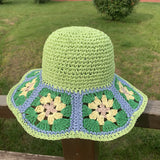 2022 Summer New Straw Hat Japanese Flower Handmade Crochet Caps Panama UV Protection Sun Visor Beach Hats Women daiiibabyyy