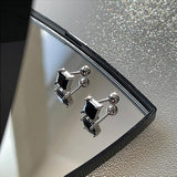 Daiiibabyyy Simple Crystal Stud Earrings for Women Squares Ear Piercing Cartilage Lobe Rook Tragus Helix Flat Body Jewelry for Girls KAE337
